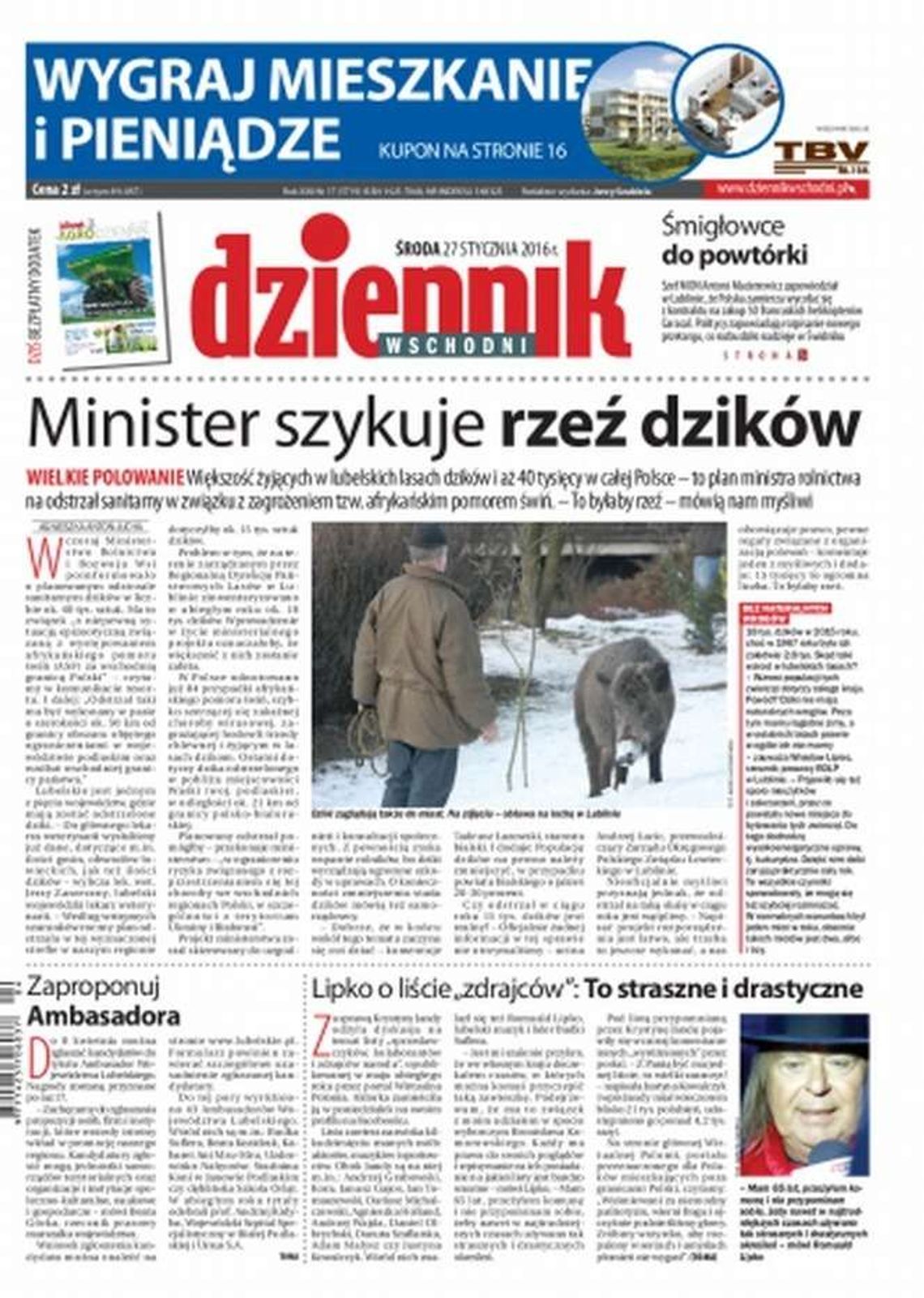 Pierwsza strona Dziennika Wschodniego z 27 stycznia 2016