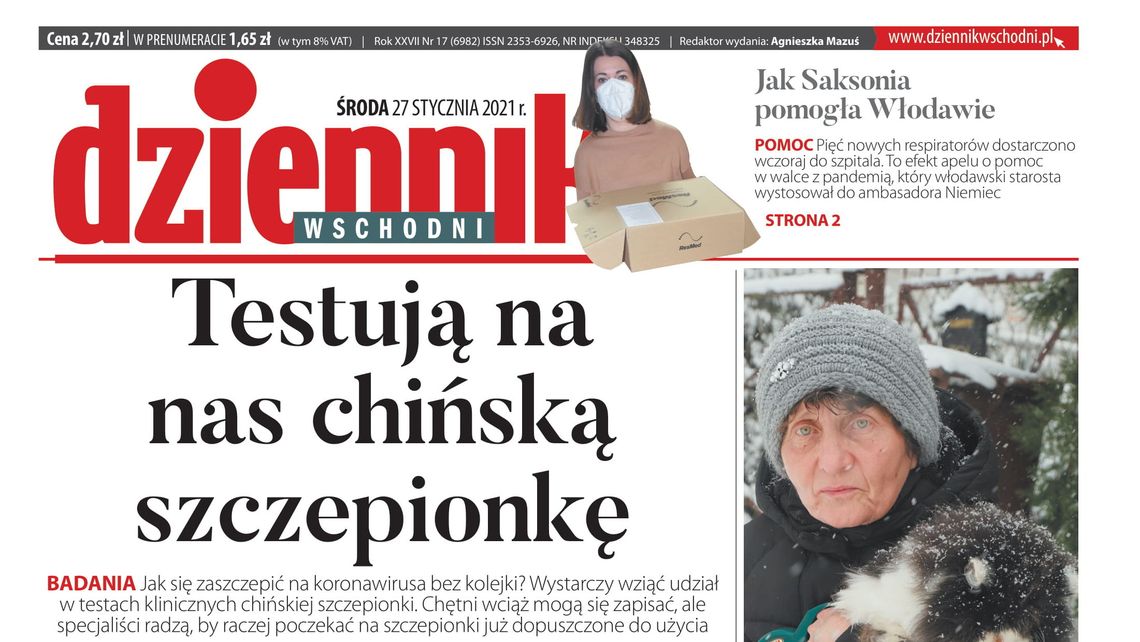 Pierwsza strona Dziennika Wschodniego z 27 stycznia 2021 r.