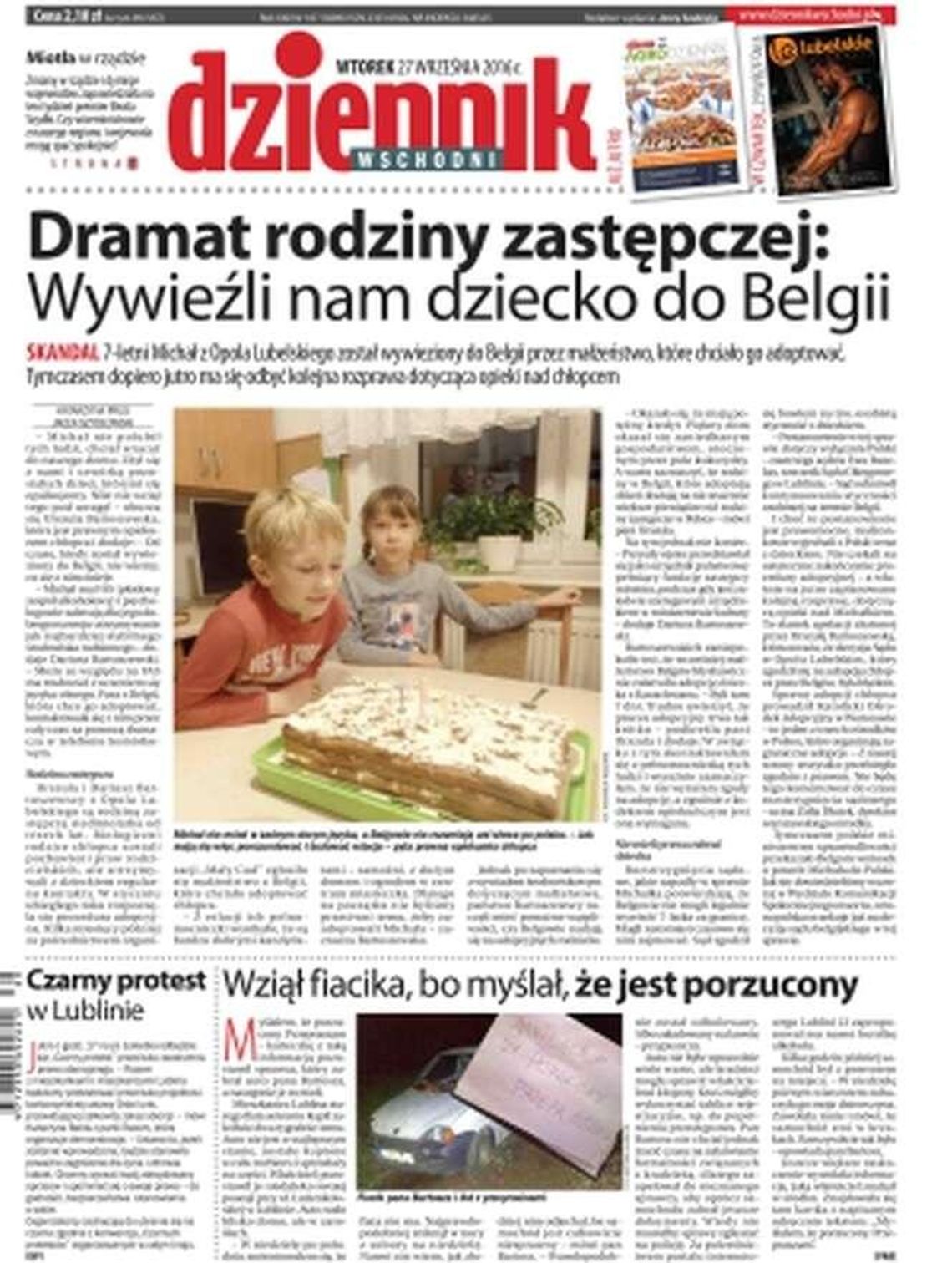 Pierwsza strona Dziennika Wschodniego z 27 września