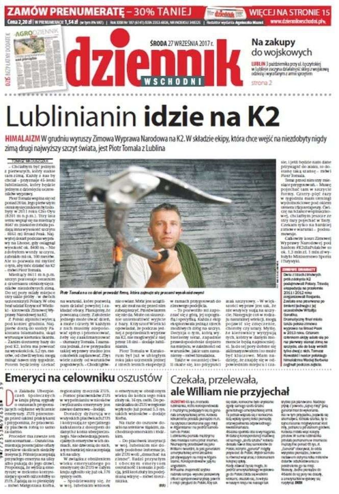 Pierwsza strona Dziennika Wschodniego z 27 września 2017 roku