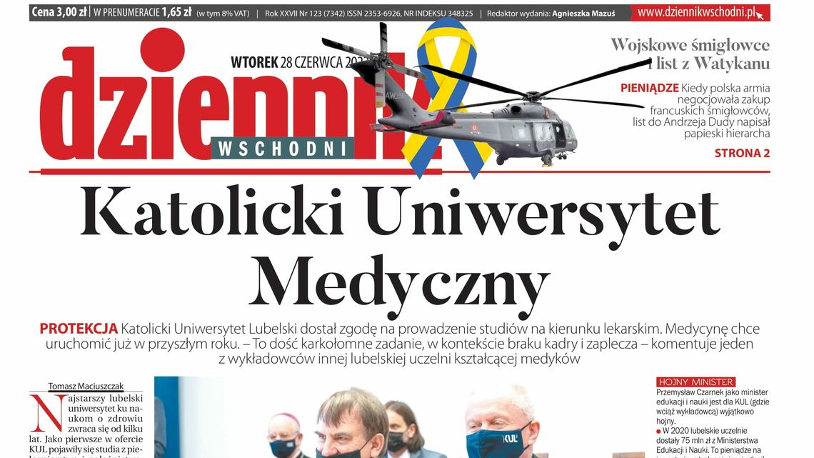  Pierwsza strona Dziennika Wschodniego z 28 czerwca 2022 r. 