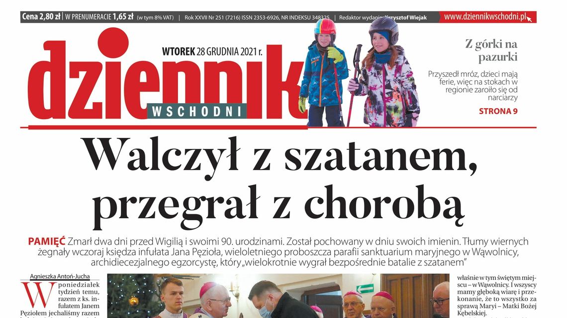  Pierwsza strona Dziennika Wschodniego z 28 grudnia 2021 roku 