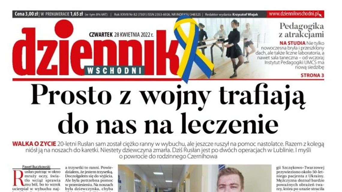 Pierwsza strona Dziennika Wschodniego z 28 kwietnia 2022 r.