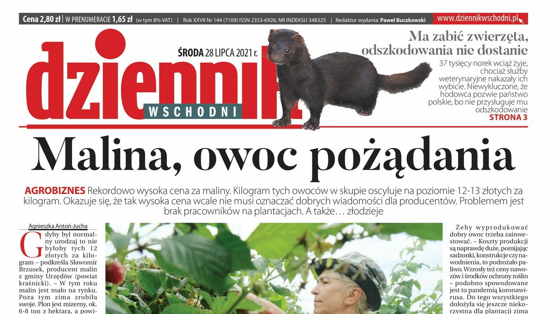 Pierwsza strona Dziennika Wschodniego z 28 lipca 2021 roku