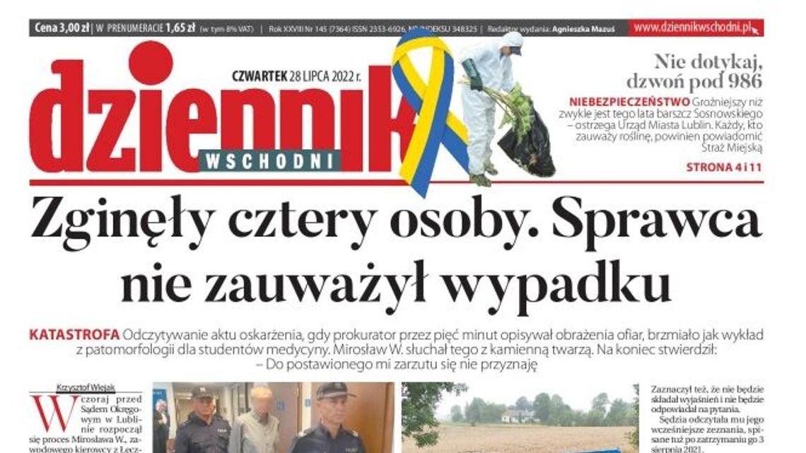 Pierwsza strona Dziennika Wschodniego z 28 lipca 2022 r.