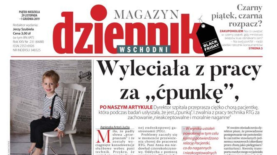 Pierwsza strona Dziennika Wschodniego z 28 listopada 2019 r.