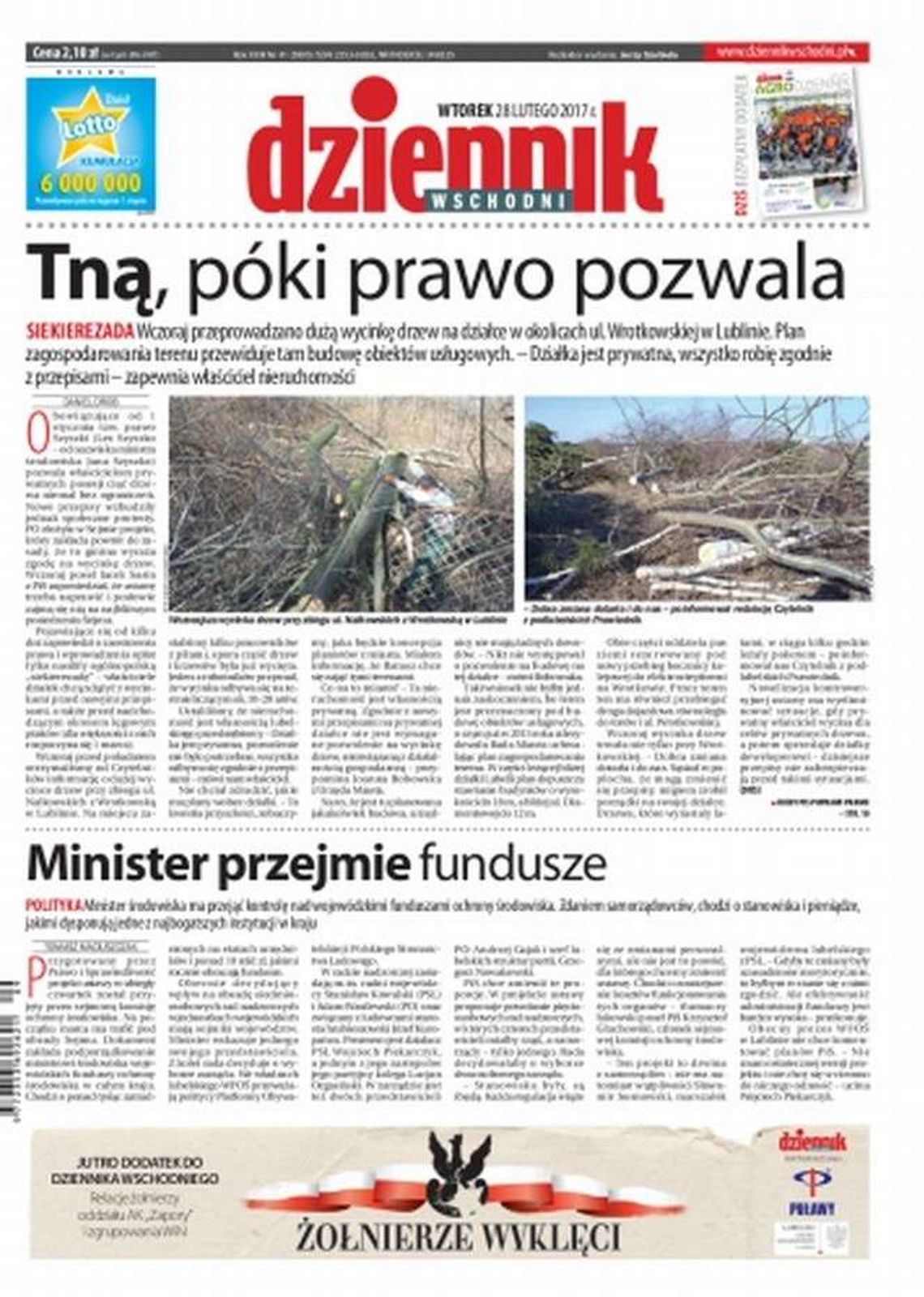 Pierwsza strona Dziennika Wschodniego z 28 lutego 2017 r.