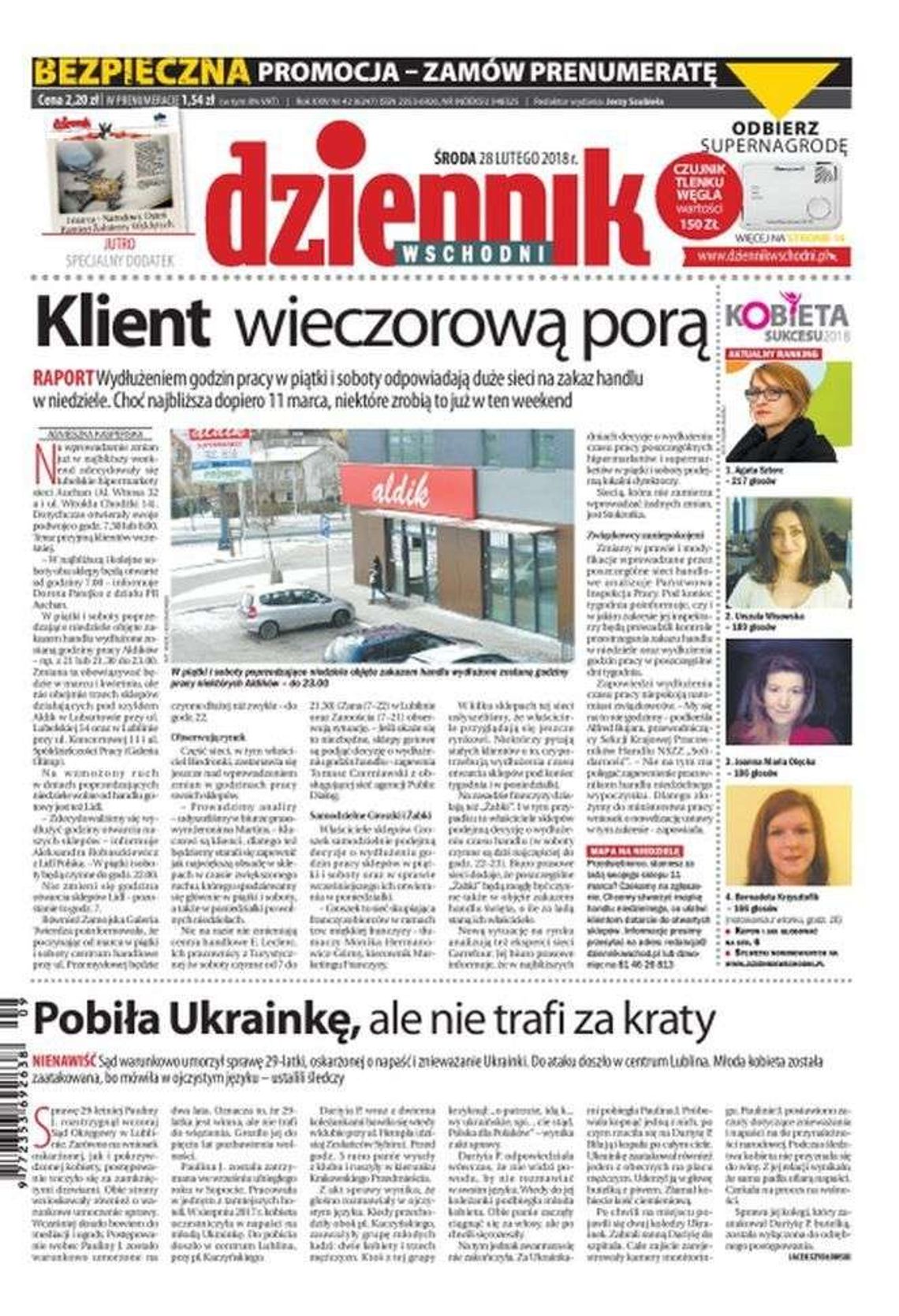 Pierwsza strona Dziennika Wschodniego z 28 lutego 2018 r.