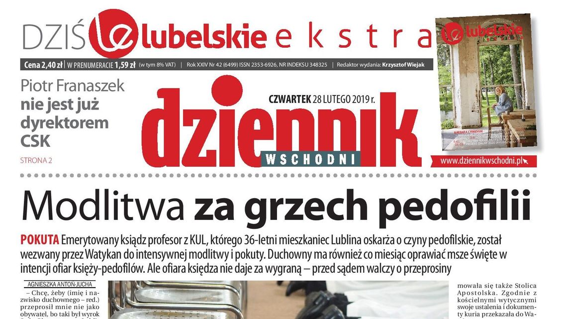 Pierwsza strona Dziennika Wschodniego z 28 lutego 2019