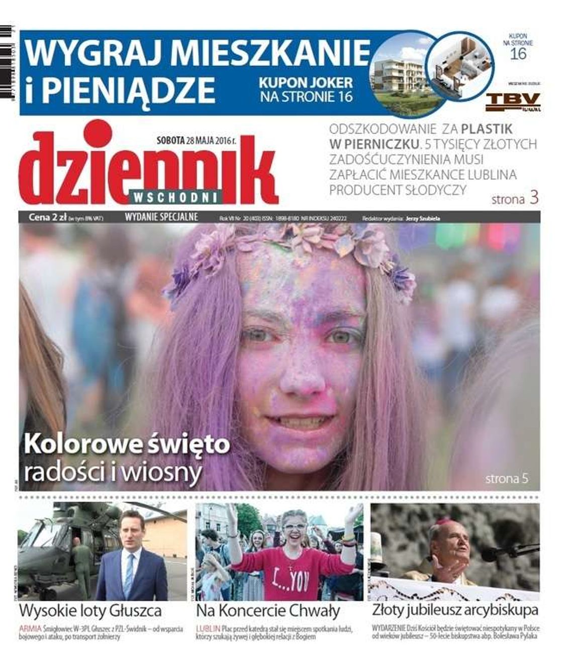 Pierwsza strona Dziennika Wschodniego z 28 maja 2016 roku