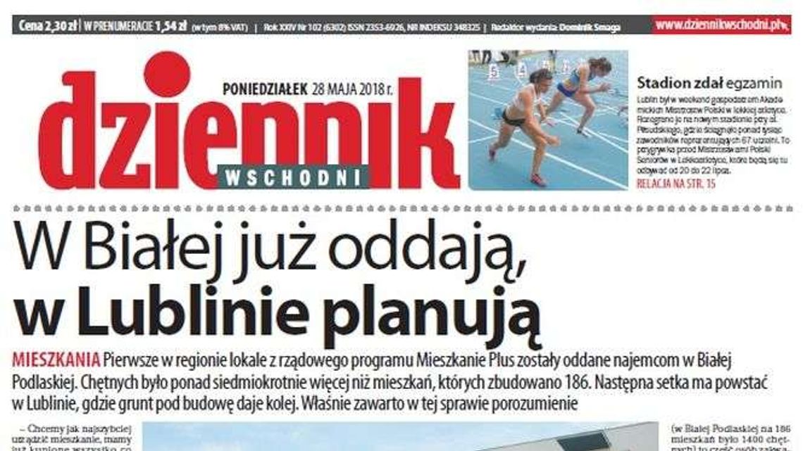 Pierwsza strona Dziennika Wschodniego z 28 maja 2018 roku