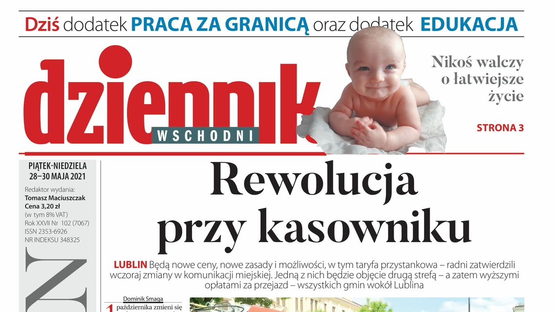 Pierwsza strona Dziennika Wschodniego z 28 maja 2021 roku