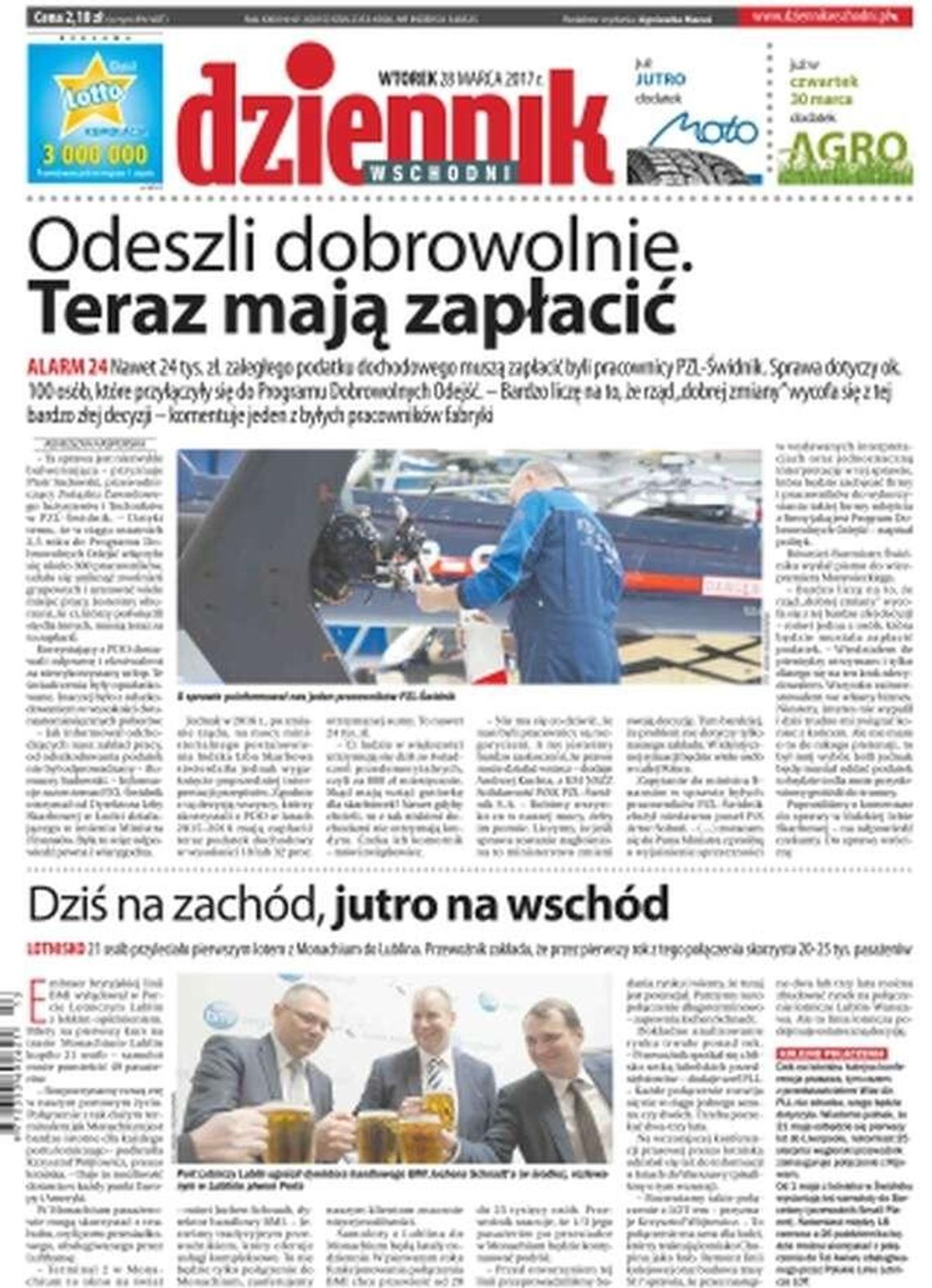 Pierwsza strona Dziennika Wschodniego z 28 marca 2017