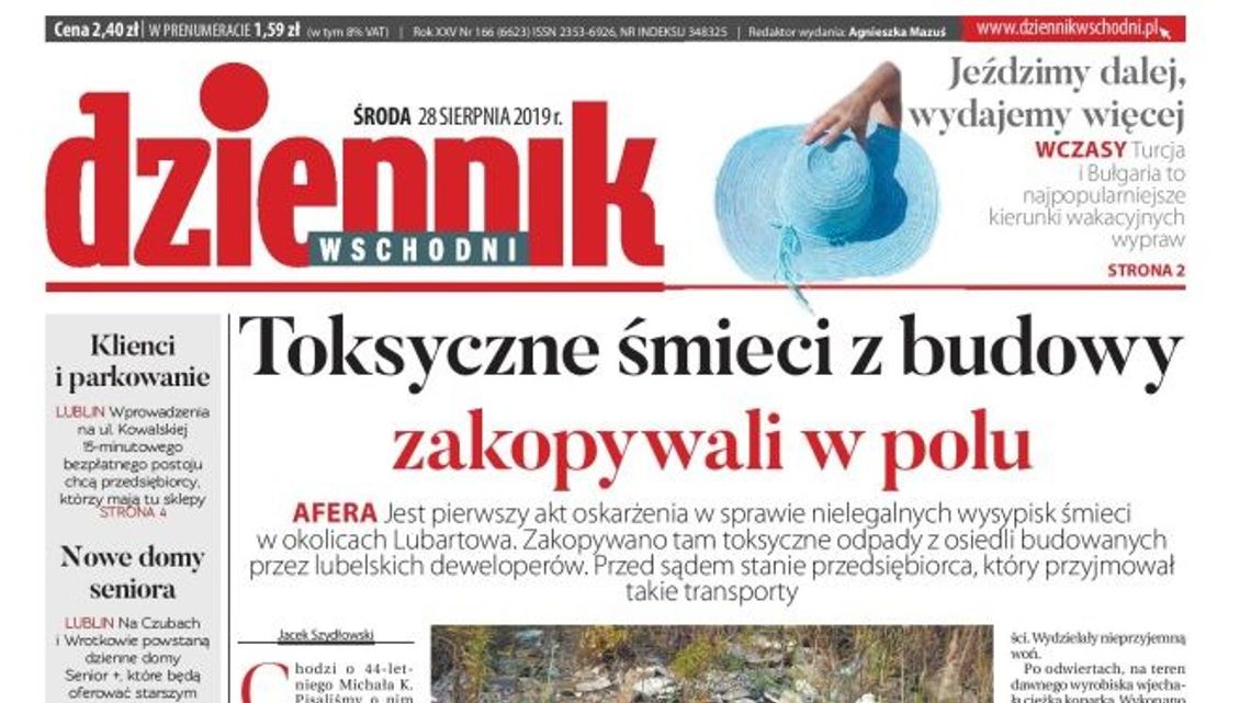 Pierwsza strona Dziennika Wschodniego z 28 sierpnia 2019 r.