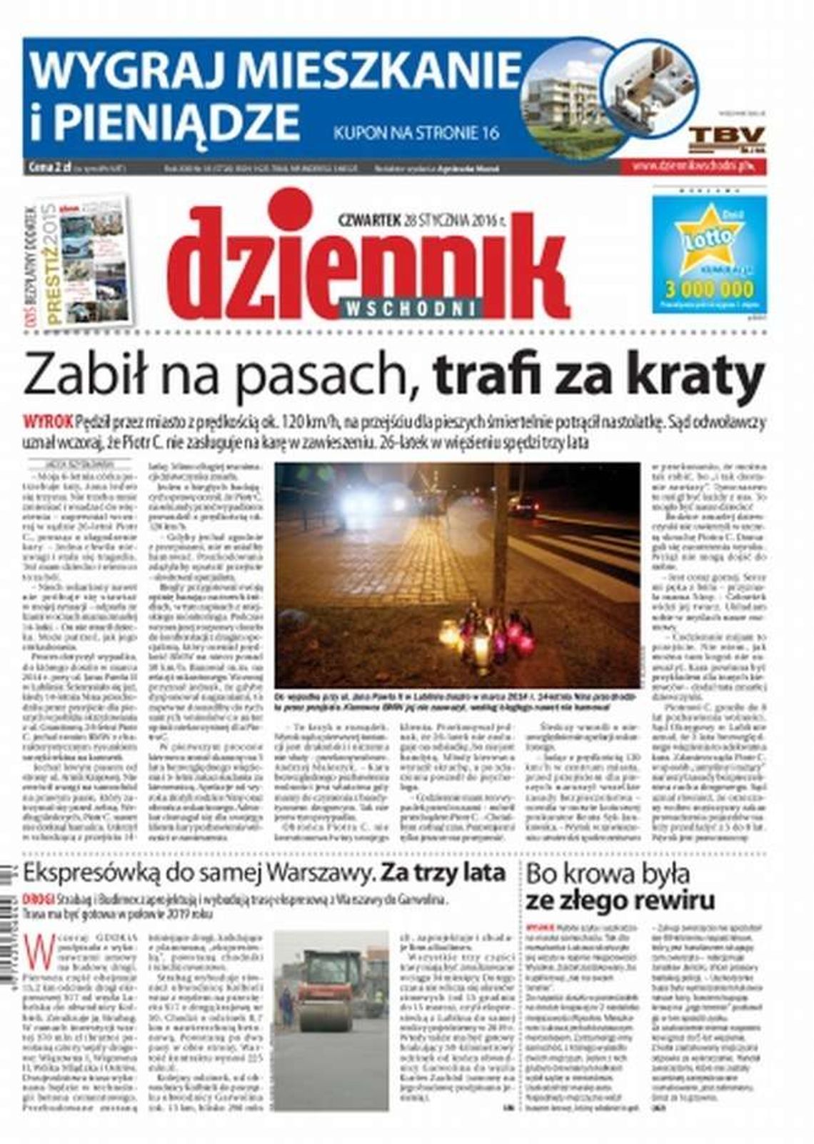 Pierwsza strona Dziennika Wschodniego z 28 stycznia 2016