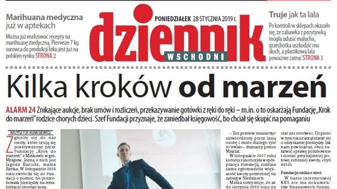 Pierwsza strona Dziennika Wschodniego z 28 stycznia 2019 roku