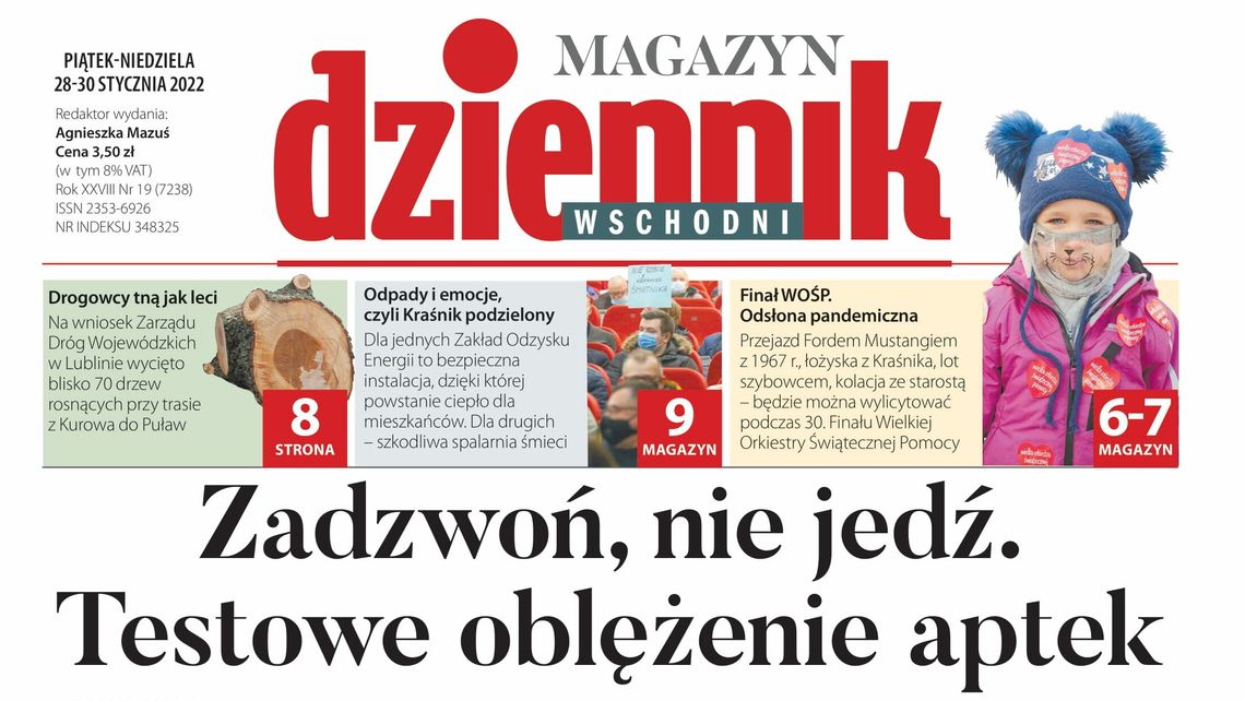  Pierwsza strona Dziennika Wschodniego z 28 stycznia 2022 roku 