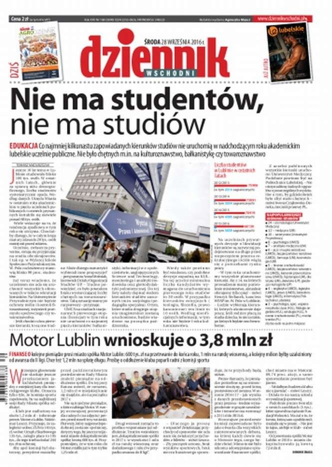 Pierwsza strona Dziennika Wschodniego z 28 września 2016 r.