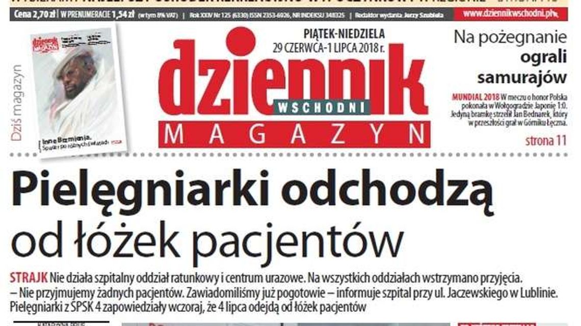 Pierwsza strona Dziennika Wschodniego z 29 czerwca 2018 roku