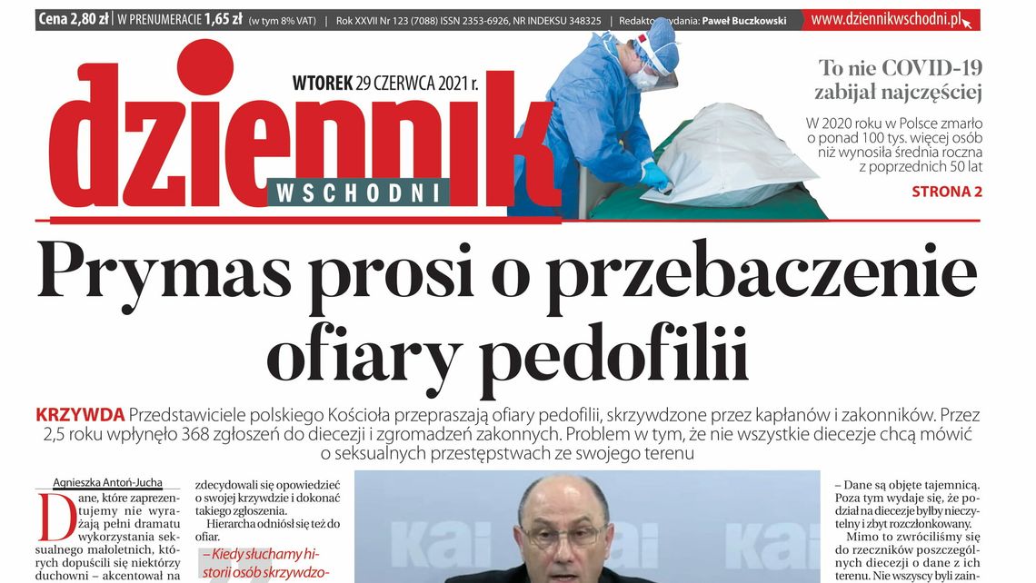 Pierwsza strona Dziennika Wschodniego z 29 czerwca 2021 r. 