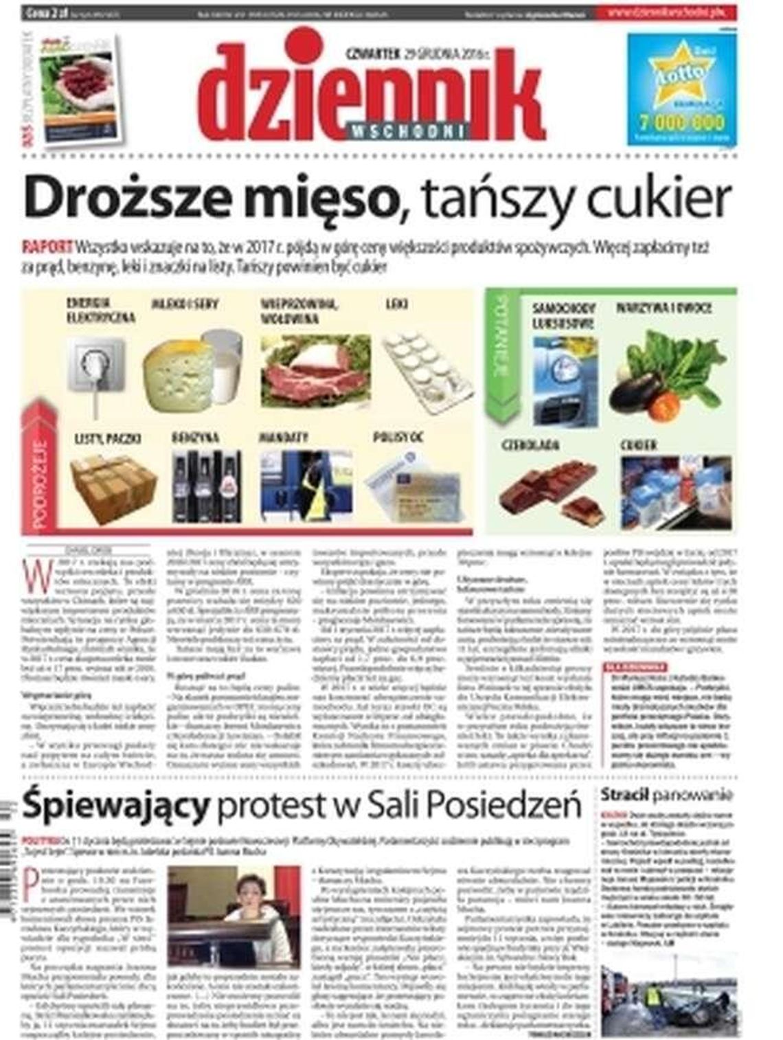 Pierwsza strona Dziennika Wschodniego z 29 grudnia 2016