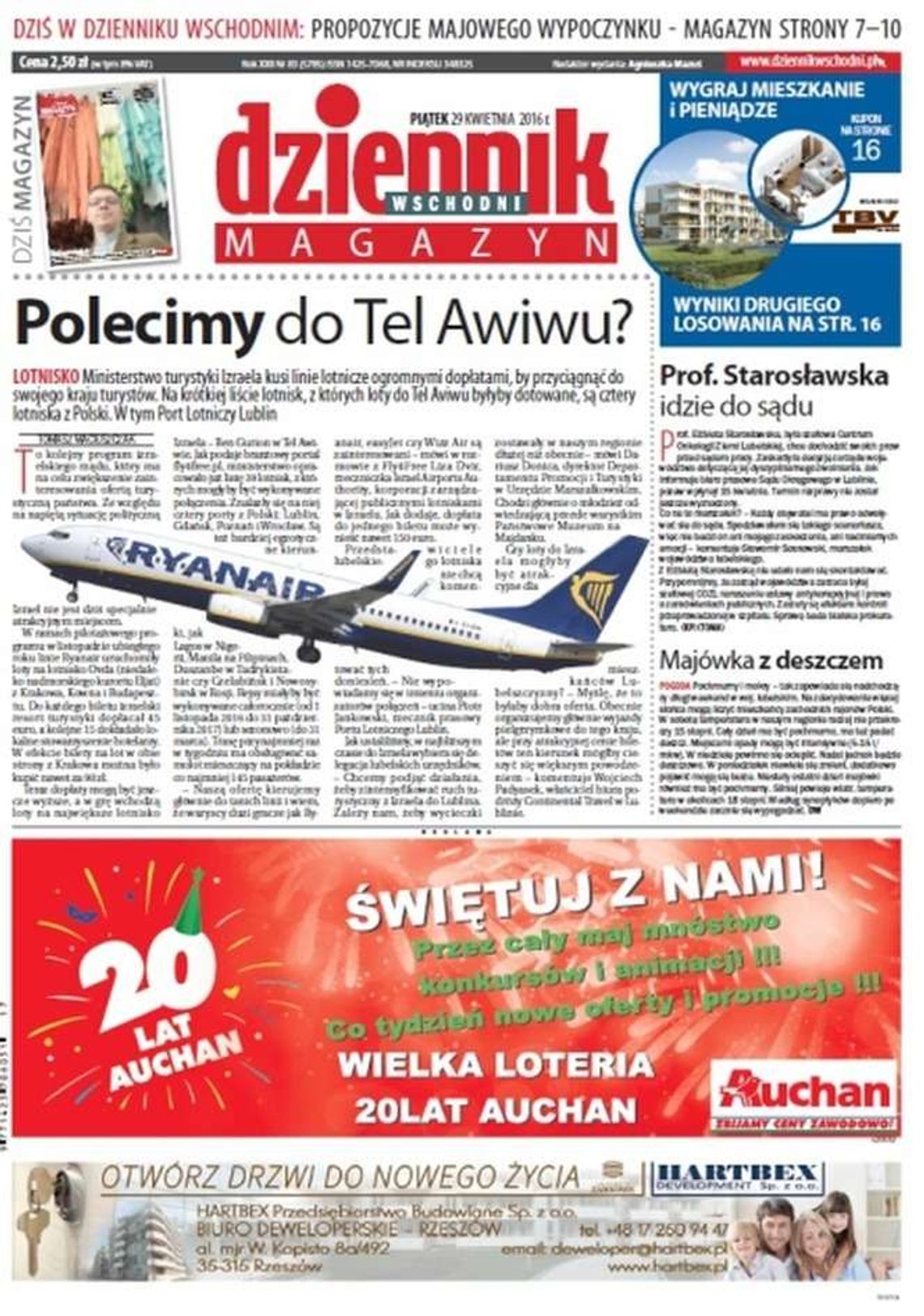 Pierwsza strona Dziennika Wschodniego z 29 kwietnia 2016 roku