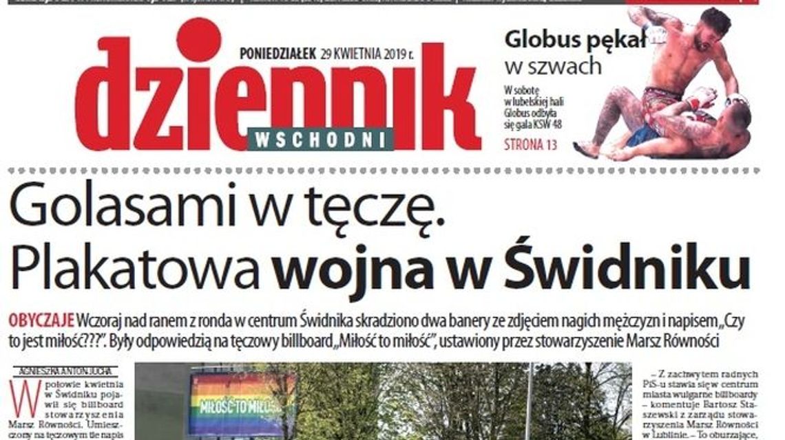 Pierwsza strona Dziennika Wschodniego z 29 kwietnia 2019 roku
