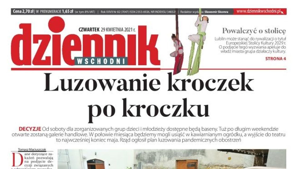 Pierwsza strona Dziennika Wschodniego z 29 kwietnia 2021