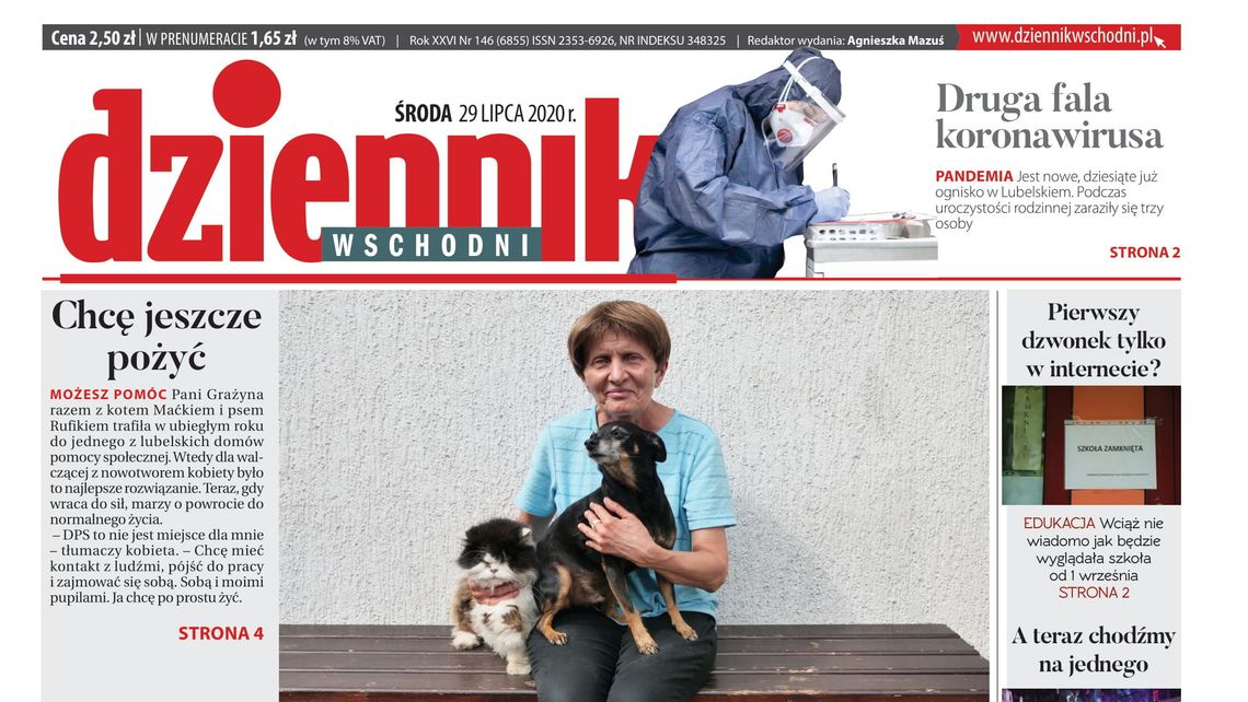 Pierwsza strona Dziennika Wschodniego z 29 lipca 2020 r.