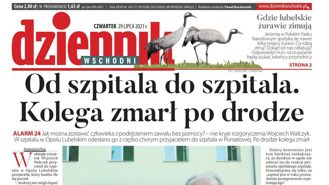 Pierwsza strona Dziennika Wschodniego z 29 lipca 2021 roku