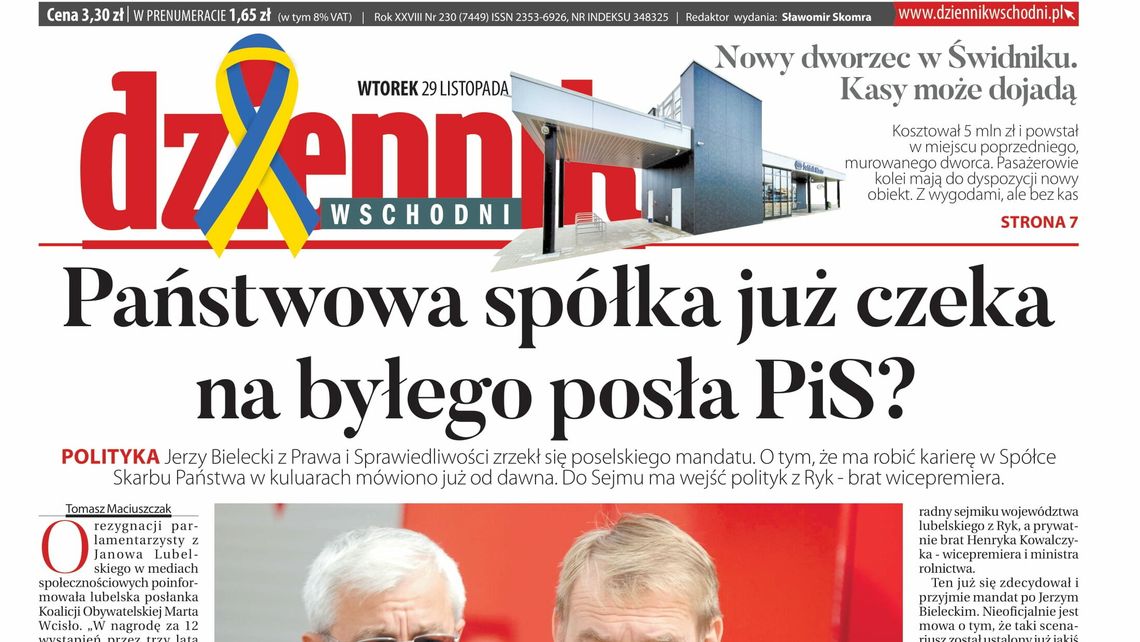  Pierwsza strona Dziennika Wschodniego z 29 listopada 2022 r. 