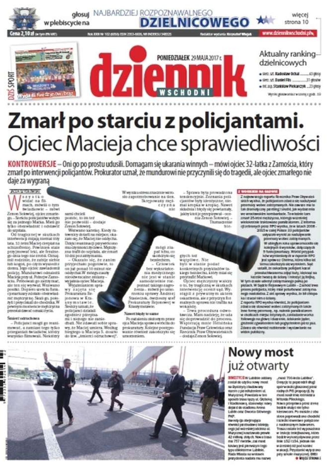 Pierwsza strona Dziennika Wschodniego z 29 maja 2017 roku