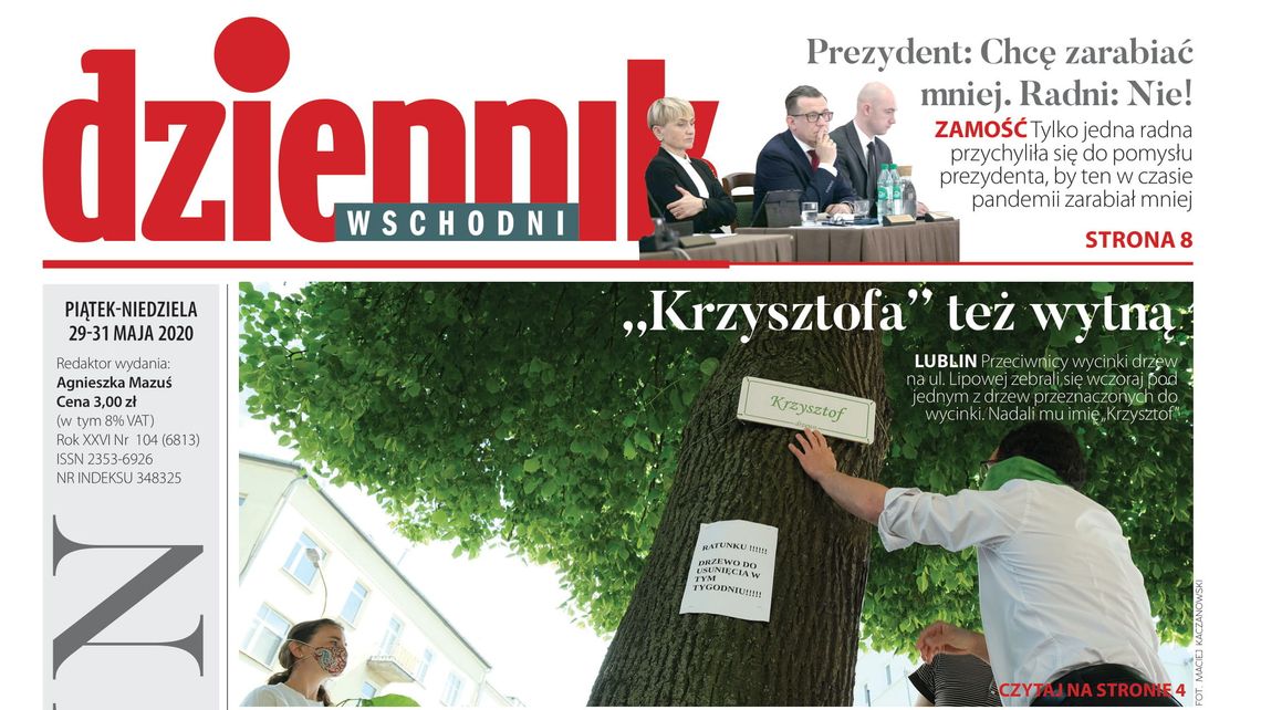 Pierwsza strona Dziennika Wschodniego z 29 maja 2020 r.