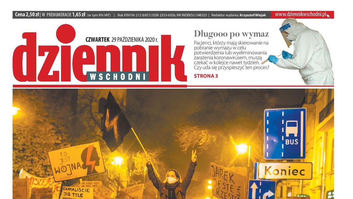 Pierwsza strona Dziennika Wschodniego z 29 października 2020 r.