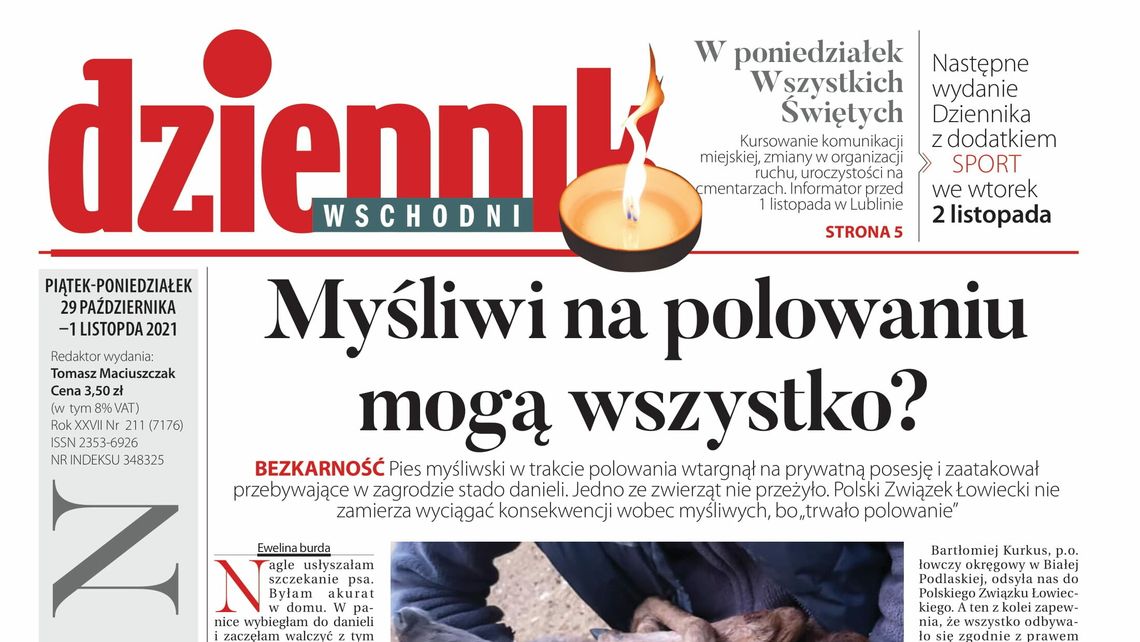 Pierwsza strona Dziennika Wschodniego z 29 października 2021 roku
