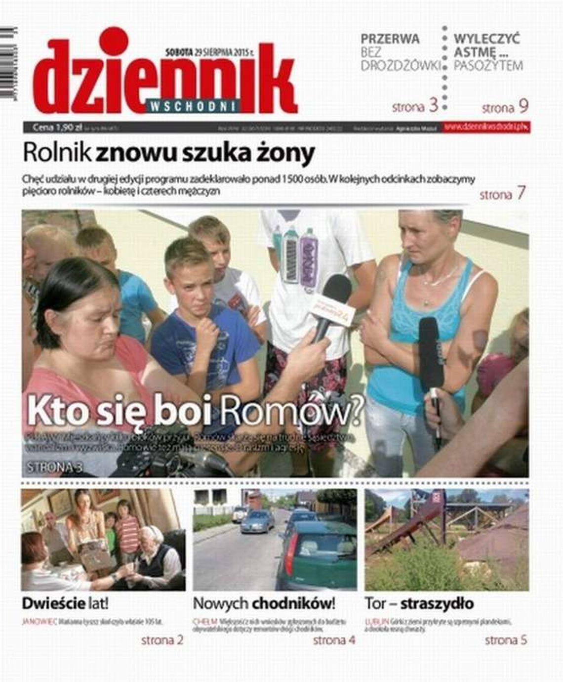 Pierwsza strona Dziennika Wschodniego z 29 sierpnia 2015