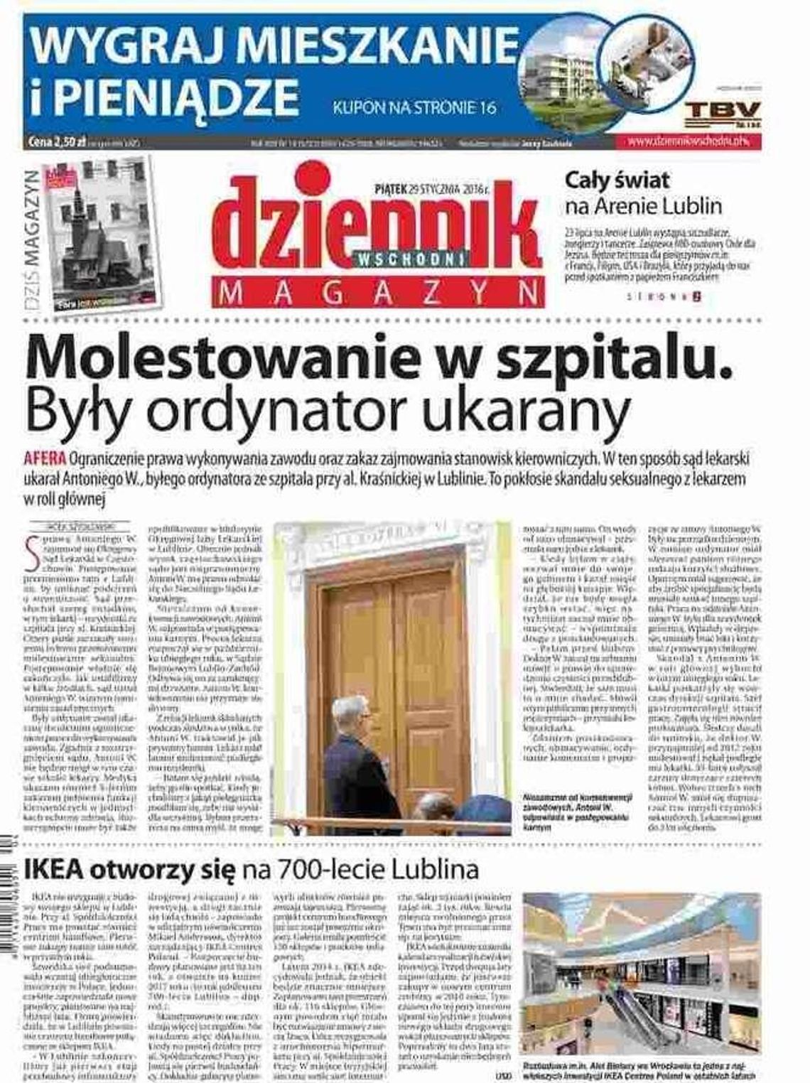 Pierwsza strona Dziennika Wschodniego z 29 stycznia 2016