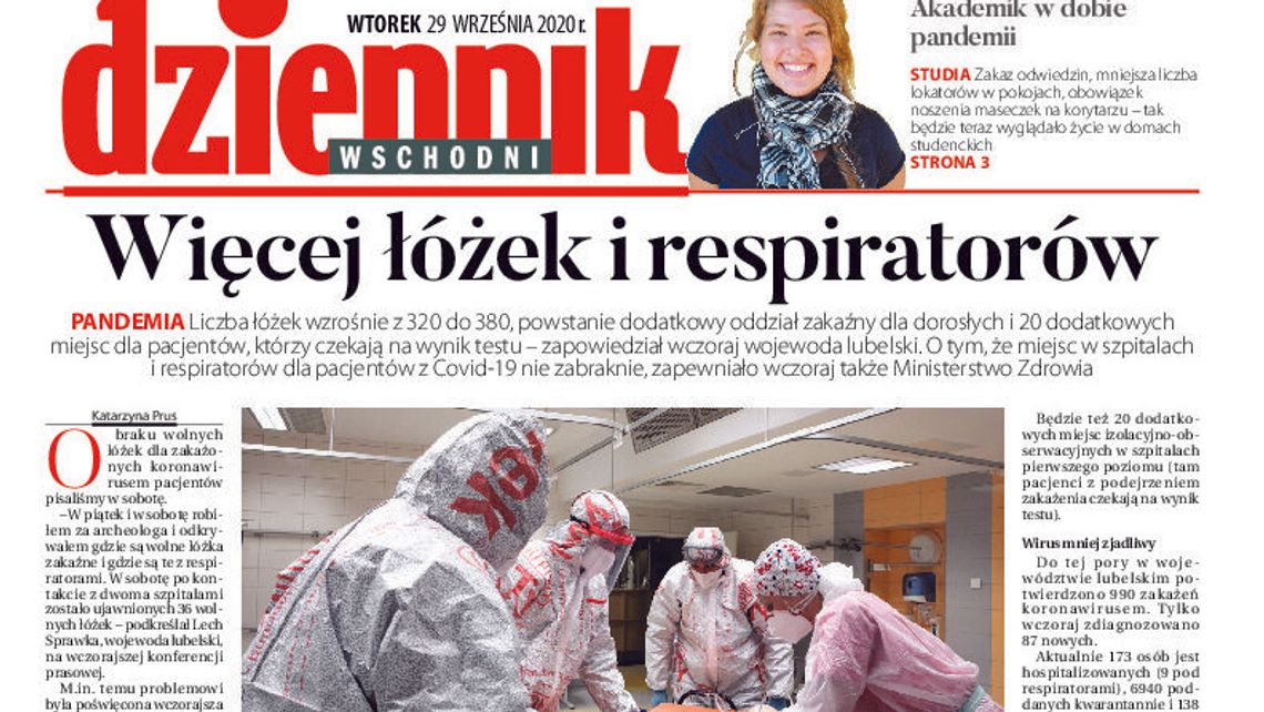  Pierwsza strona Dziennika Wschodniego z 29 września 2020 r. 