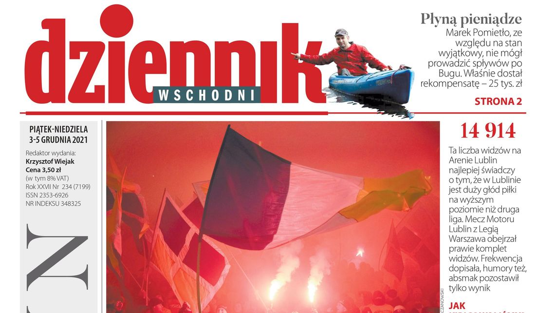 Pierwsza strona Dziennika Wschodniego z 3 grudnia 2021 roku