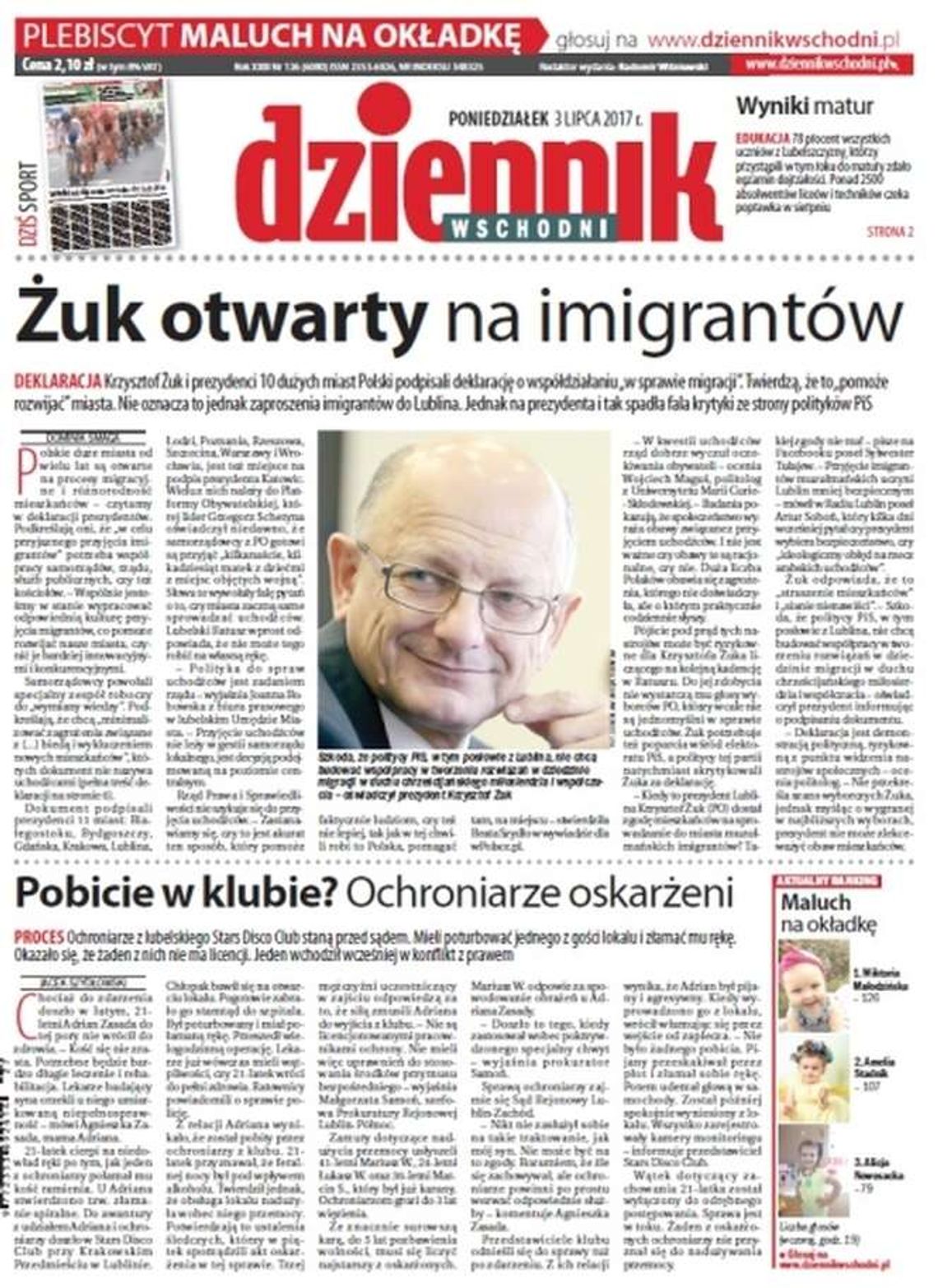 Pierwsza strona Dziennika Wschodniego z 3 lipca 2017 roku