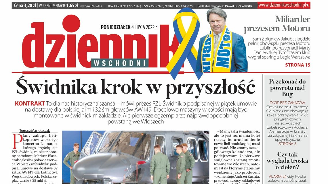  Pierwsza strona Dziennika Wschodniego z 3 lipca 2022 r. 