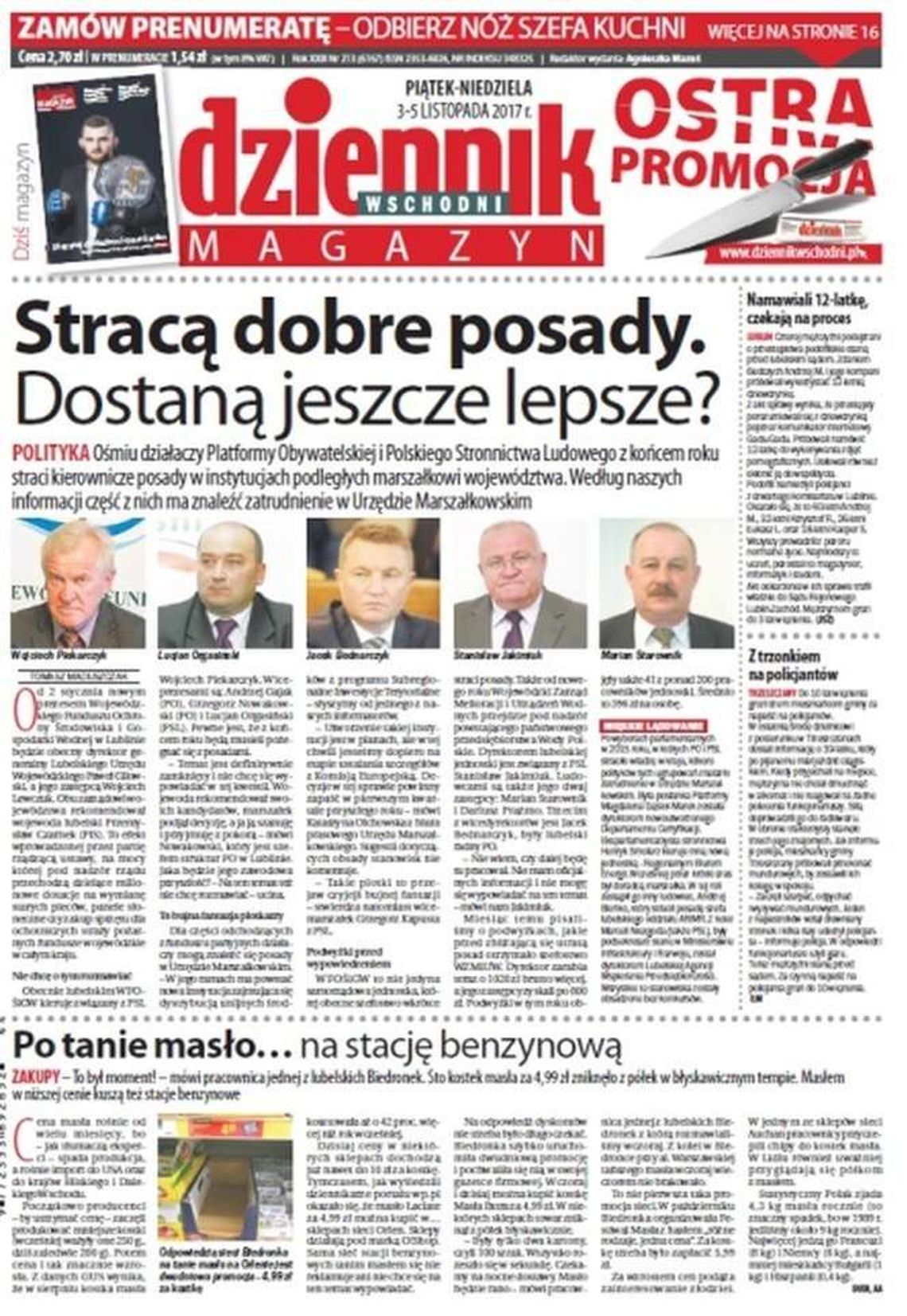 Pierwsza strona Dziennika Wschodniego z 3 listopada 2017 roku