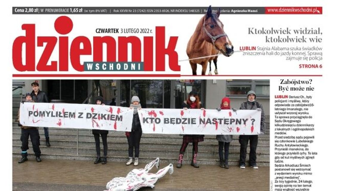 Pierwsza strona Dziennika Wschodniego z 3 lutego 2022 r.