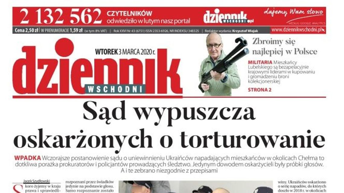 Pierwsza strona Dziennika Wschodniego z 3 marca 2020 r.