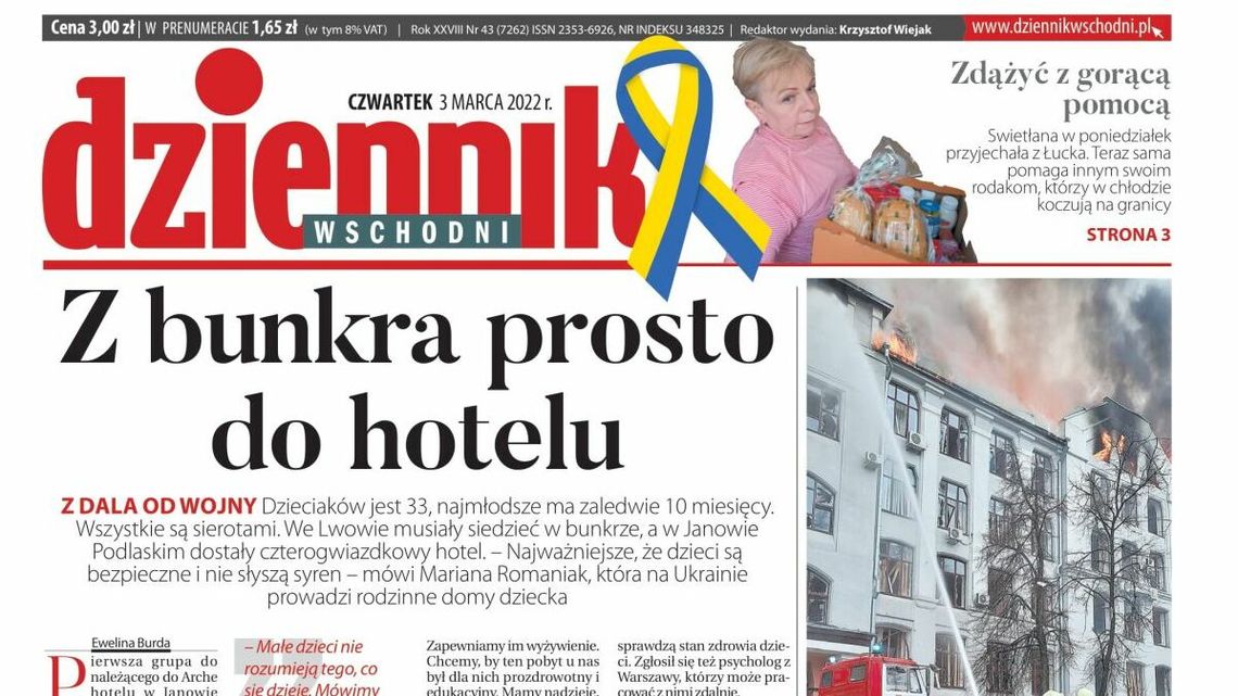  Pierwsza strona Dziennika Wschodniego z 3 marca 2022 roku 