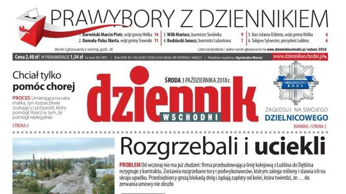 Pierwsza strona Dziennika Wschodniego z 3 października 2018 r.