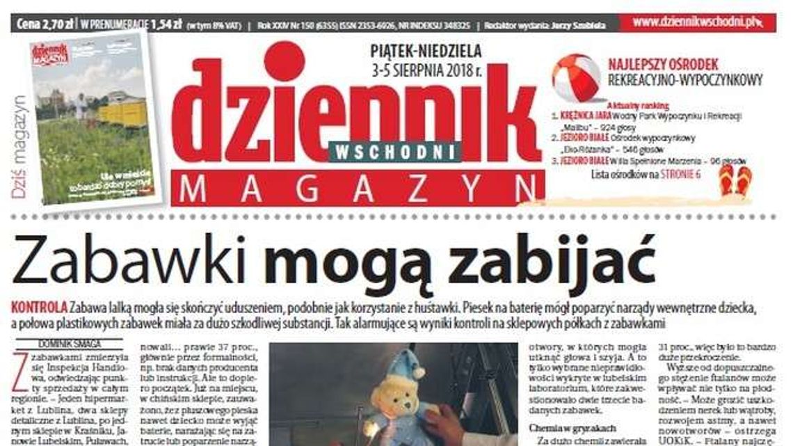 Pierwsza strona Dziennika Wschodniego z 3 sierpnia 2018 roku