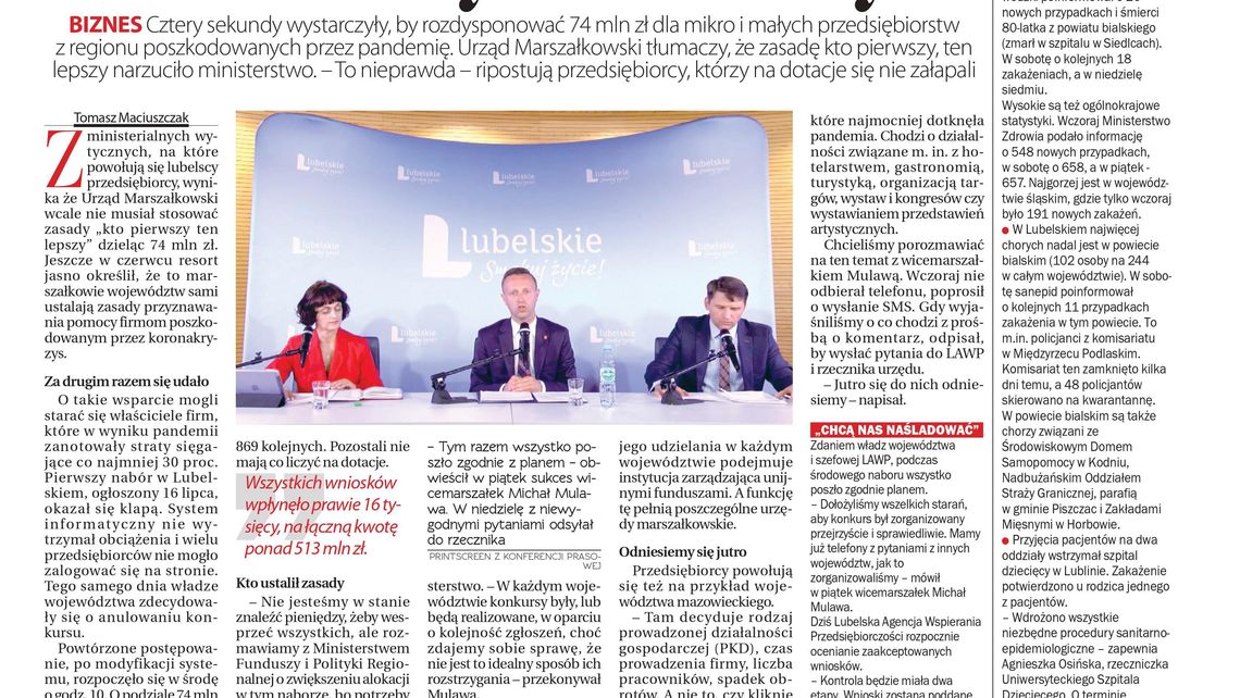  Pierwsza strona Dziennika Wschodniego z 3 sierpnia 2020 r. 