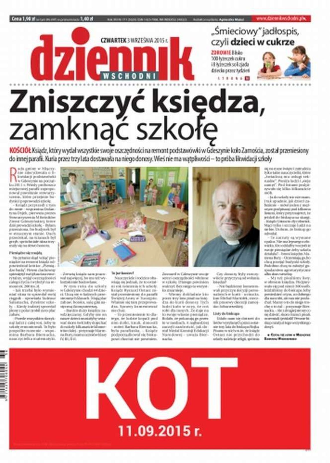 Pierwsza strona Dziennika Wschodniego z 3 września 2015