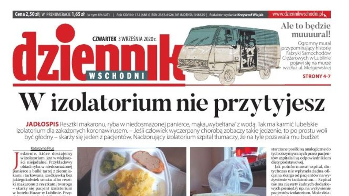 Pierwsza strona Dziennika Wschodniego z 3 września 2020 r.